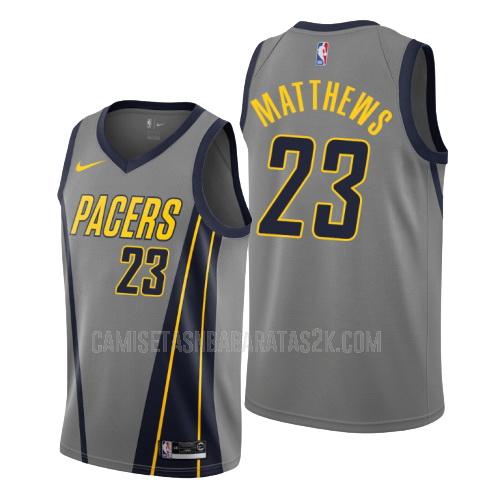 camiseta indiana pacers de la wesley matthews 23 hombres gris edición city